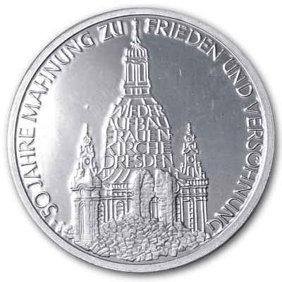 Deutschland 10 DM Gedenkmünzen 625er 1995 9,69g Silber Wiederaufbau Frauenkirche Dresden Vorderseite