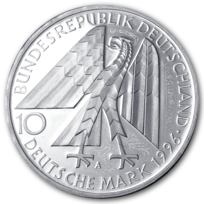 Deutschland 10 DM Gedenkmünzen 625er 1996 9,69g Silber 150 Jahre Kolpingwerk Rückseite