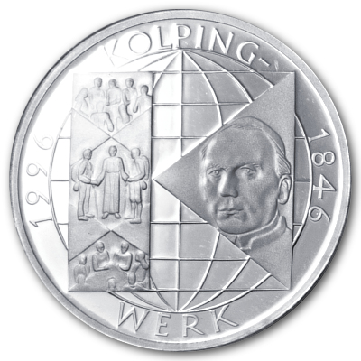 Deutschland 10 DM Gedenkmünzen 625er 1996 9,69g Silber 150 Jahre Kolpingwerk Vorderseite