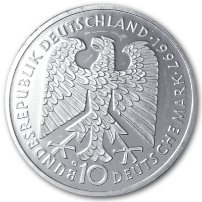 Deutschland 10 DM Gedenkmünzen 625er 1997 9,69g Silber 200 Geburtstag Heinrich Heine Rückseite