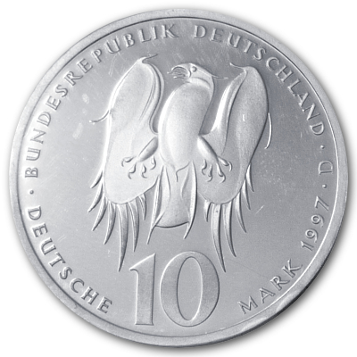 Deutschland 10 DM Gedenkmünzen 625er 1997 9,69g Silber 500 Geburtstag Reformator Melanchthon Rückseite