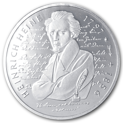 Deutschland 10 DM Gedenkmünzen 625er 1997 9,69g Silber 200 Geburtstag Heinrich Heine Vorderseite