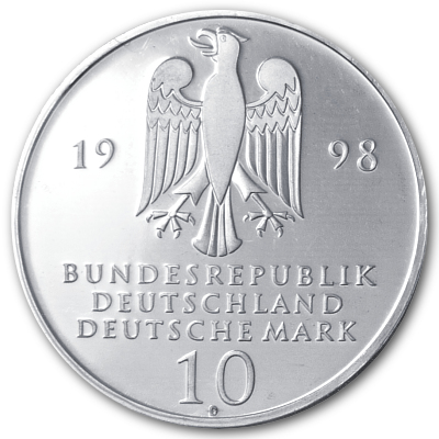 Deutschland 10 DM Gedenkmünzen 925er 1998 14,34g Silber 300 Jahre Franckesche Stiftungen Rückseite