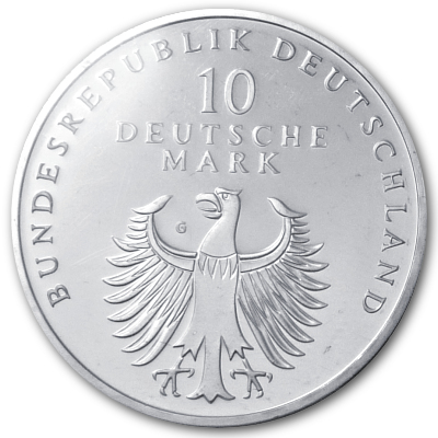 Deutschland 10 DM Gedenkmünzen 925er 1998 14,34g Silber 50 Jahre Deutsche Mark Rückseite