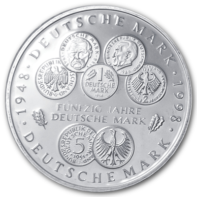 Deutschland 10 DM Gedenkmünzen 925er 1998 14,34g Silber 50 Jahre Deutsche Mark Vorderseite