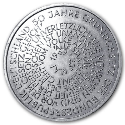 Deutschland 10 DM Gedenkmünzen 925er 1999 14,34g Silber 50 Jahre Grundgesetz Vorderseite