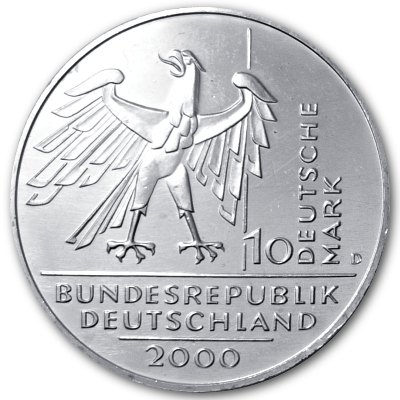 Deutschland 10 DM Gedenkmünzen 925er 2000 14,34g Silber 10 Jahre Deutsche Einheit Rückseite