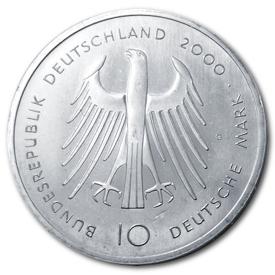 Deutschland 10 DM Gedenkmünzen 925er 2000 14,34g Silber Dom zu Aachen und Kaiser Karl Rückseite