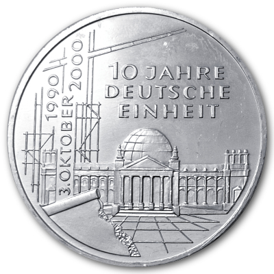 Deutschland 10 DM Gedenkmünzen 925er 2000 14,34g Silber 10 Jahre Deutsche Einheit Vorderseite