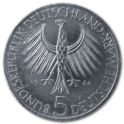 Deutschland 5 DM Gedenkmünzen 1964 7,00g Silber Johann Gottlieb Fichte Rückseite