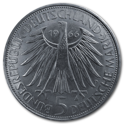 Deutschland 5 DM Gedenkmünzen 1966 7,00g Silber Gottfried Wilhelm Leibniz Rückseite