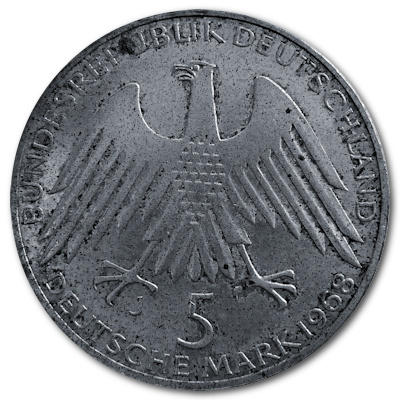 Deutschland 5 DM Gedenkmünzen 1968 7,00g Silber Friedrich Wilhelm Raiffeisen Rückseite