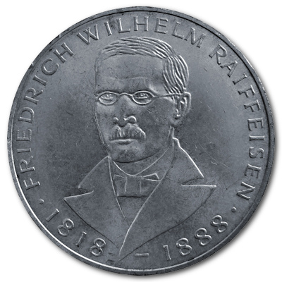 Deutschland 5 DM Gedenkmünzen 1968 7,00g Silber Friedrich Wilhelm Raiffeisen Vorderseite
