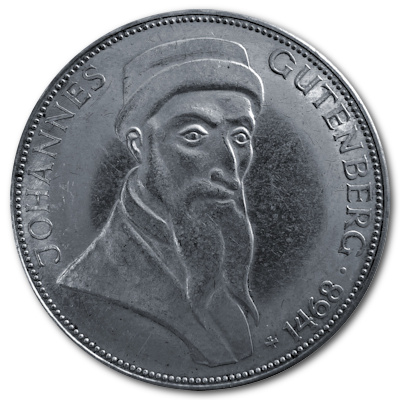 Deutschland 5 DM Gedenkmünzen 1968 7,00g Silber Johannes Gutenberg Vorderseite