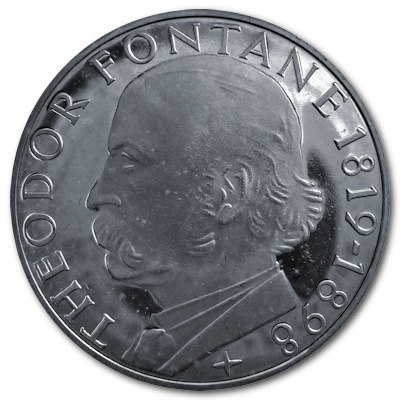 Deutschland 5 DM Gedenkmünzen 1969 7,00g Silber Theodor Fontane Vorderseite