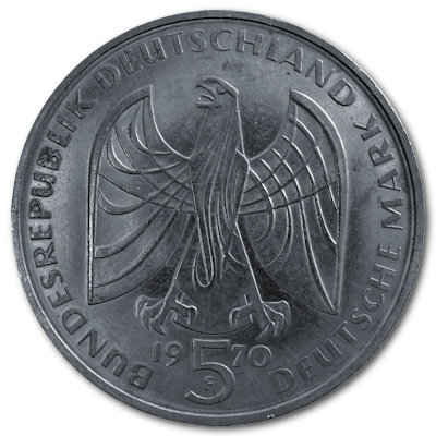 Deutschland 5 DM Gedenkmünzen 1970 7,00g Silber Ludwig van Beethoven Rückseite