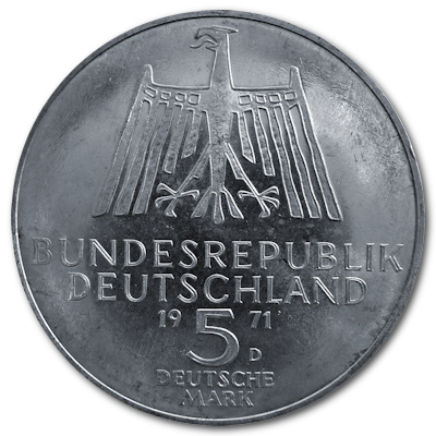 Deutschland 5 DM Gedenkmünzen 1971 7,00g Silber Albrecht Dürer Rückseite