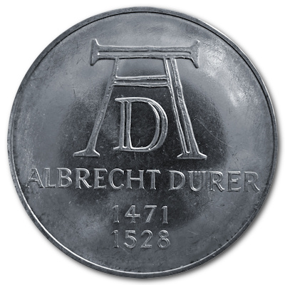 Deutschland 5 DM Gedenkmünzen 1971 7,00g Silber Albrecht Dürer Vorderseite