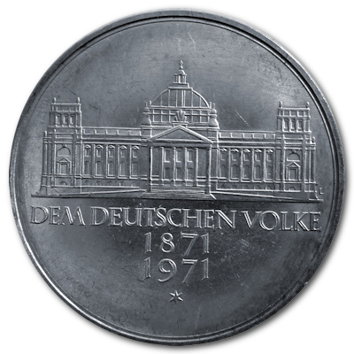 Deutschland 5 DM Gedenkmünzen 1971 7,00g Silber Reichsgründung Vorderseite