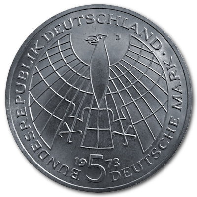 Deutschland 5 DM Gedenkmünzen 1973 7,00g Silber Nikolaus Kopernikus Rückseite