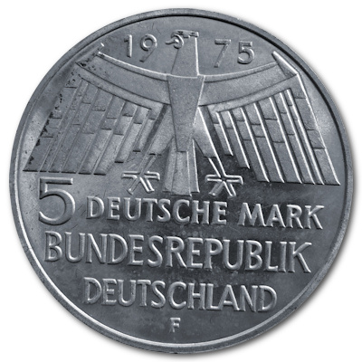 Deutschland 5 DM Gedenkmünzen 1975 7,00g Silber Denkmalschutzjahr Rückseite