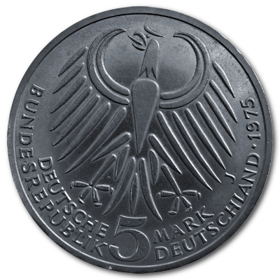 Deutschland 5 DM Gedenkmünzen 1975 7,00g Silber Friedrich Ebert Rückseite