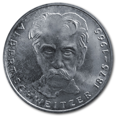 Deutschland 5 DM Gedenkmünzen 1975 7,00g Silber Albert Schweitzer Vorderseite