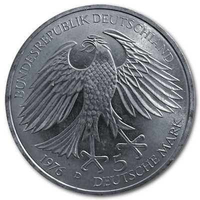 Deutschland 5 DM Gedenkmünzen 1976 7,00g Silber Grimmelshausen Rückseite