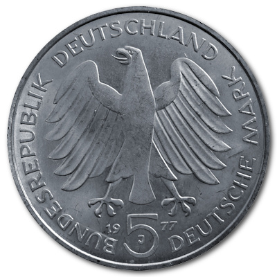 Deutschland 5 DM Gedenkmünzen 1977 7,00g Silber Carl Friedrich Gauss Rückseite