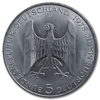 Deutschland 5 DM Gedenkmünzen 1978 7,00g Silber Gustav Stresemann Rückseite