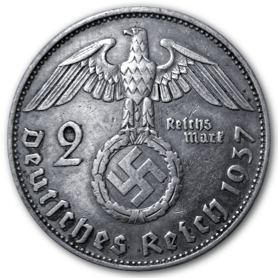 Deutschland 2 Reichsmark RM 1937 5,00g Silber Hindenburg E Rückseite
