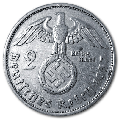 Deutschland 2 Reichsmark RM 1937 5,00g Silber Hindenburg F Rückseite