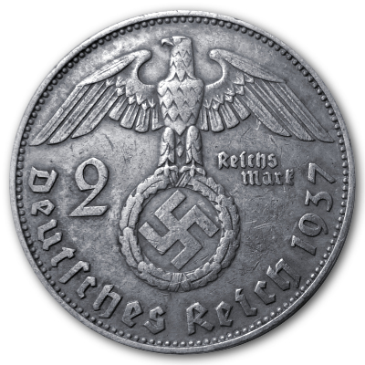 Deutschland 2 Reichsmark RM 1937 5,00g Silber Hindenburg J Rückseite