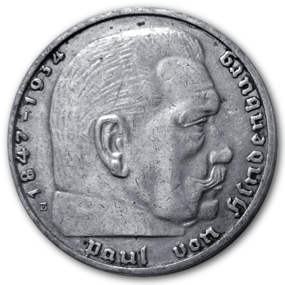 Deutschland 2 Reichsmark RM 1937 5,00g Silber Hindenburg E Vorderseite