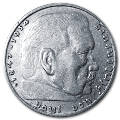 Deutschland 2 Reichsmark RM 1937 5,00g Silber Hindenburg F Vorderseite