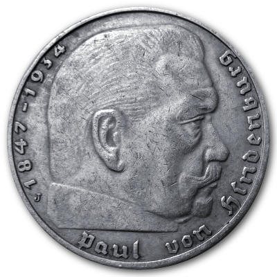 Deutschland 2 Reichsmark RM 1937 5,00g Silber Hindenburg J Vorderseite