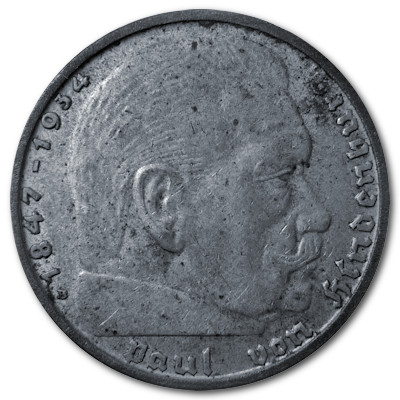 Deutschland 2 Reichsmark RM 1938 5,00g Silber Hindenburg B Vorderseite