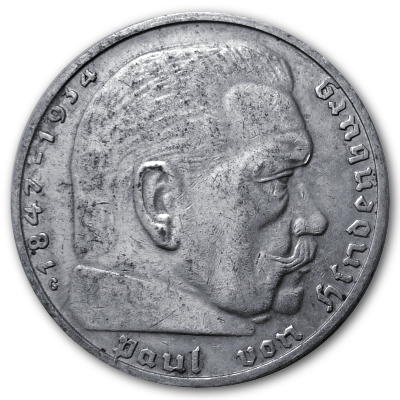Deutschland 2 Reichsmark RM 1938 5,00g Silber Hindenburg G Vorderseite