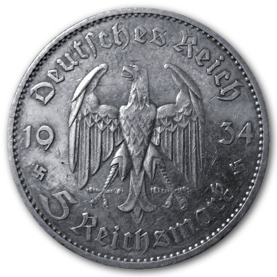 Deutschland 5 Reichsmark RM 1934 12,50g Silber Garnisonskirche ohne Datum A Rückseite