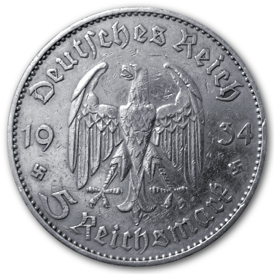 Deutschland 5 Reichsmark RM 1934 12,50g Silber Garnisonskirche ohne Datum E Rückseite