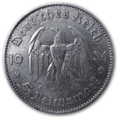 Deutschland 5 Reichsmark RM 1934 12,50g Silber Garnisonskirche ohne Datum J Rückseite