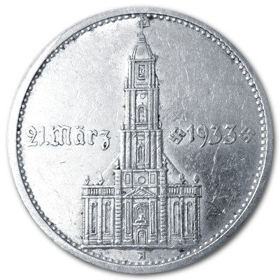 Deutschland 5 Reichsmark RM 1934 12,50g Silber Garnisonskirche mit Datum A Vorderseite