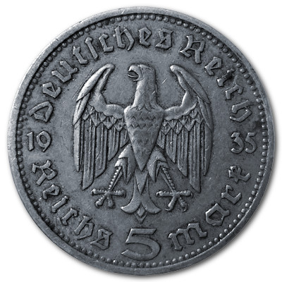 Deutschland 5 Reichsmark RM 1935 12,50g Silber Hindenburg ohne Hakenkreuz A Rückseite