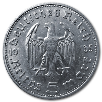 Deutschland 5 Reichsmark RM 1935 12,50g Silber Hindenburg ohne Hakenkreuz D Rückseite
