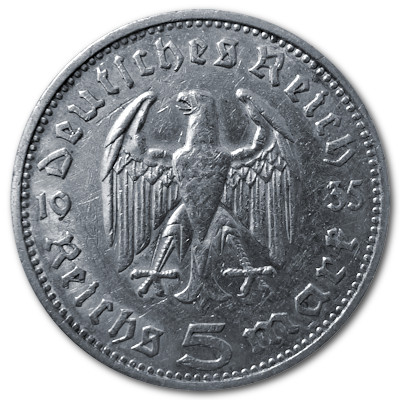 Deutschland 5 Reichsmark RM 1935 12,50g Silber Hindenburg ohne Hakenkreuz F Rückseite