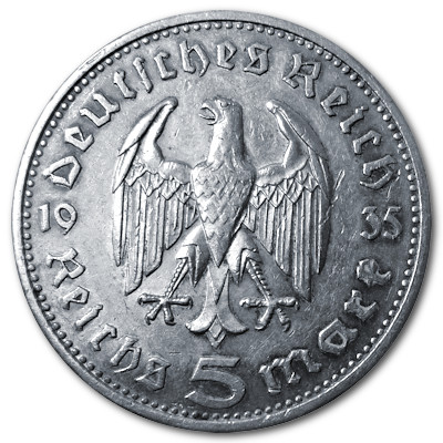 Deutschland 5 Reichsmark RM 1935 12,50g Silber Hindenburg ohne Hakenkreuz G Rückseite