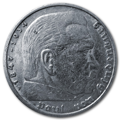 Deutschland 5 Reichsmark RM 1935 12,50g Silber Hindenburg ohne Hakenkreuz F Vorderseite