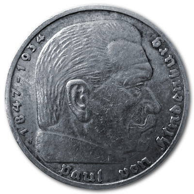 Deutschland 5 Reichsmark RM 1935 12,50g Silber Hindenburg ohne Hakenkreuz G Vorderseite
