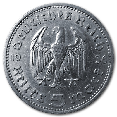 Deutschland 5 Reichsmark RM 1936 12,50g Silber Hindenburg ohne Hakenkreuz A Rückseite