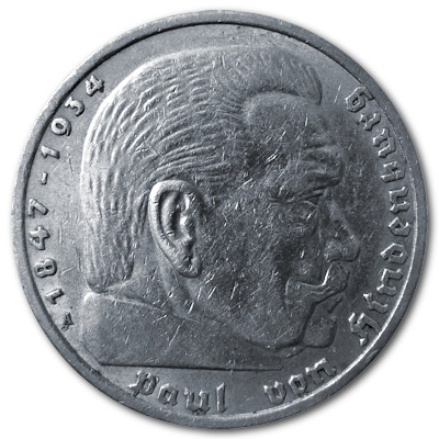 Deutschland 5 Reichsmark RM 1936 12,50g Silber Hindenburg ohne Hakenkreuz A Vorderseite